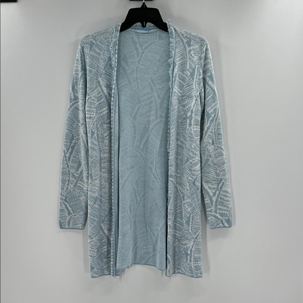 J. McLaughlin Women's Open Front Long Sleeve Cardigan - Blue/White - Small